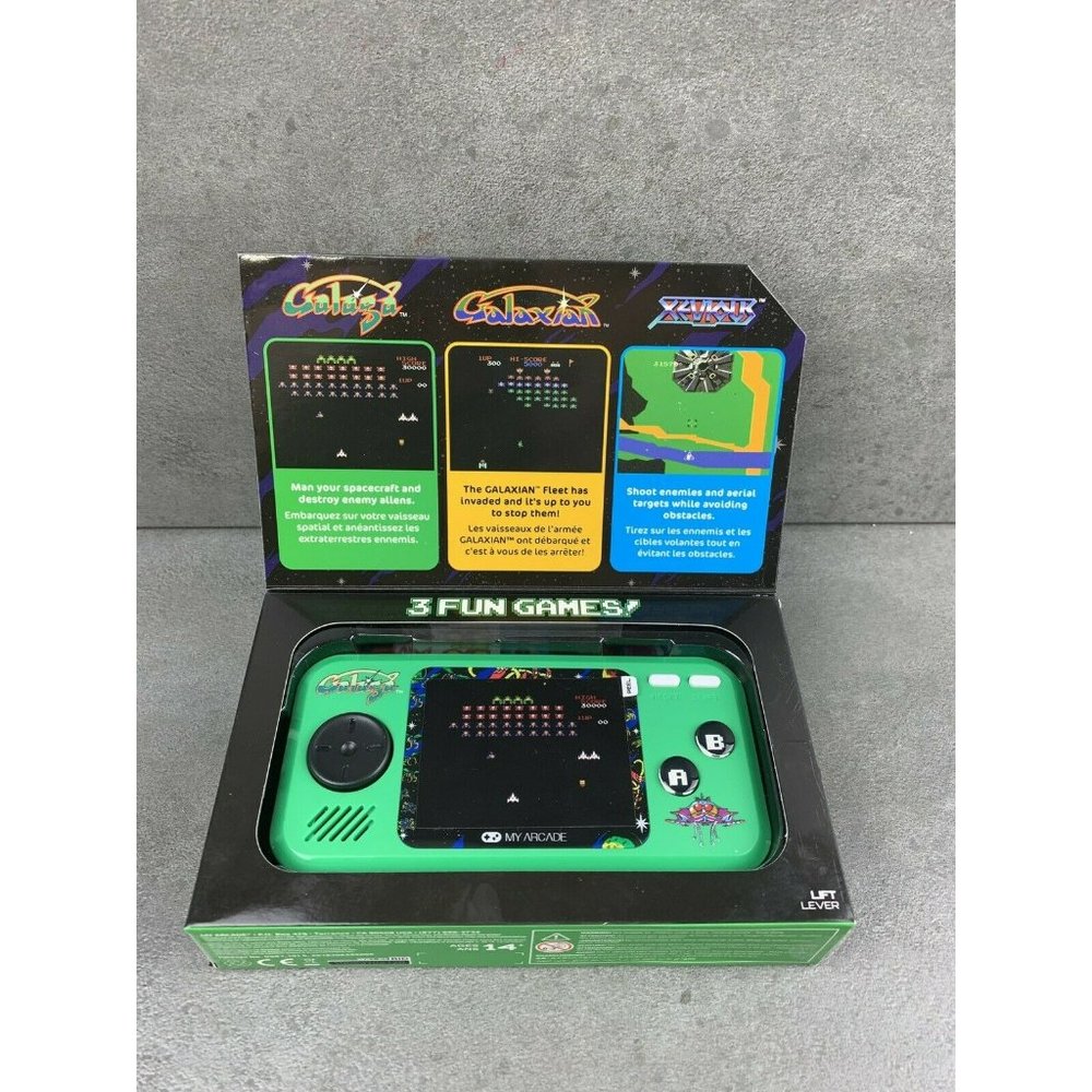 My Arcade Galaga Pocket Player Handheld Game Console: 3 Built In Games - Green